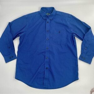 Orvis Mens button down shirt L blue black Cotton plaid gingham Long Sleeve